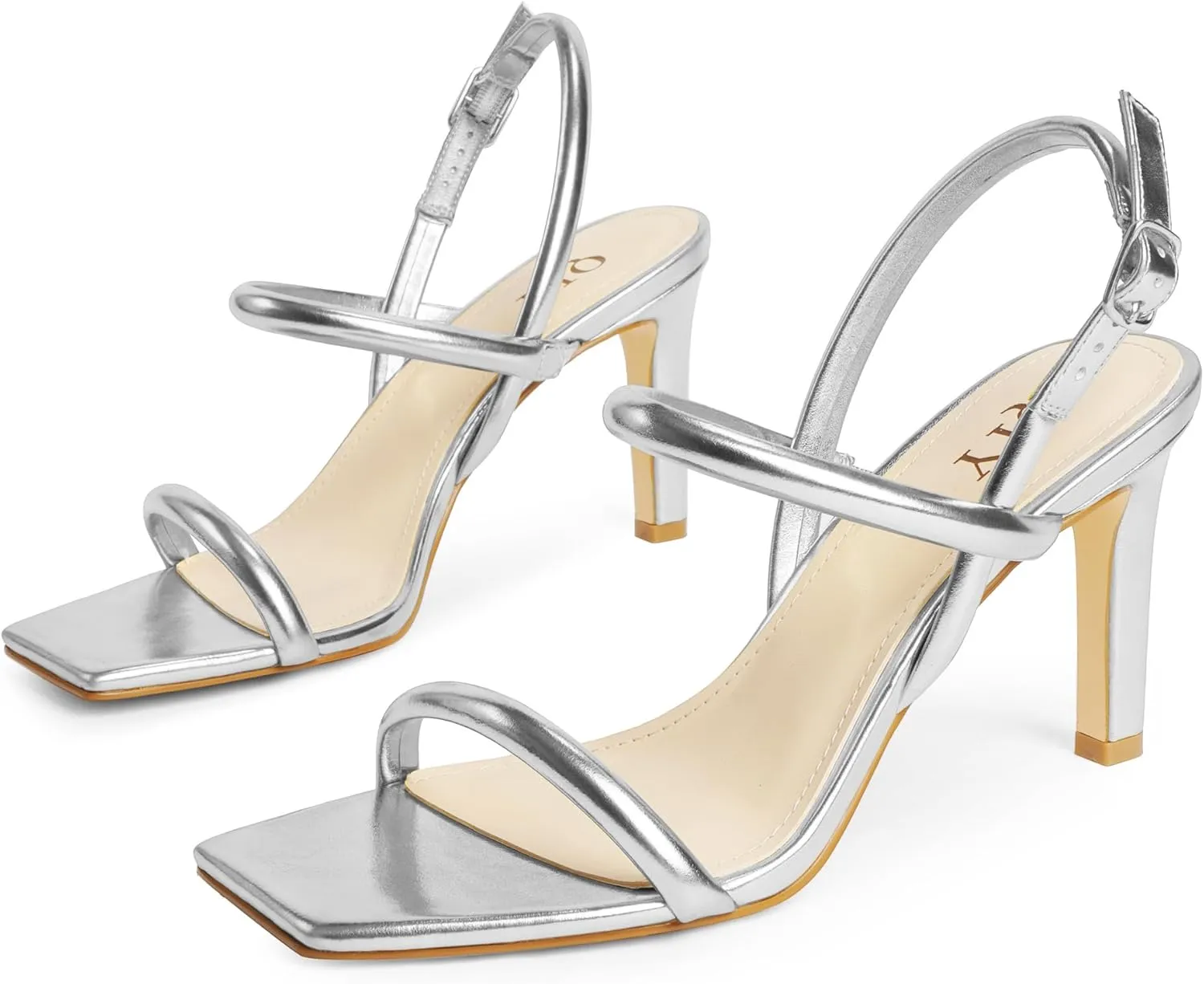 Womens Strappy Sandals Open Toe Ankle Strap Heeled Sandals Square Toe High Heels for Women