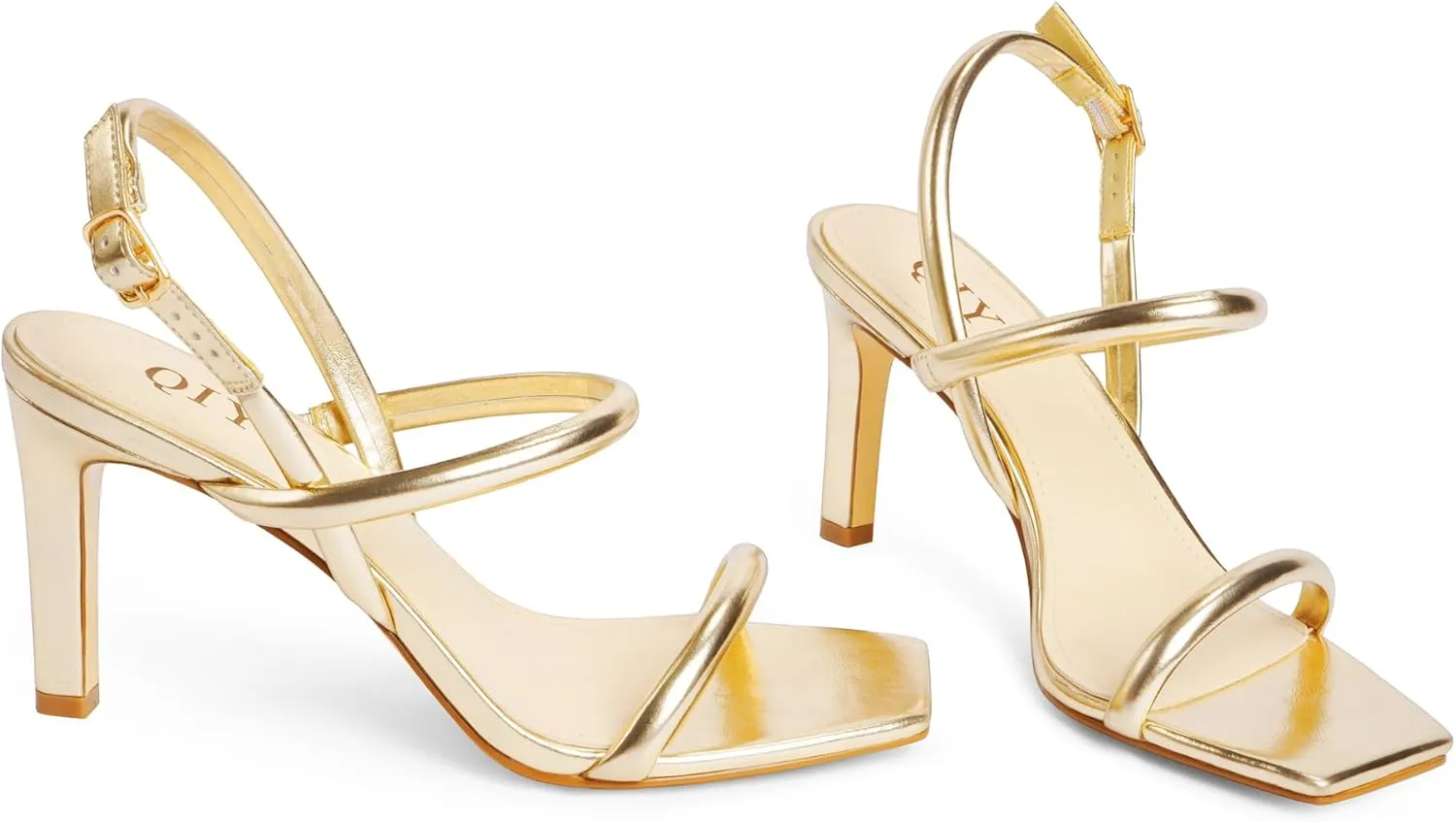 Womens Strappy Sandals Open Toe Ankle Strap Heeled Sandals Square Toe High Heels for Women