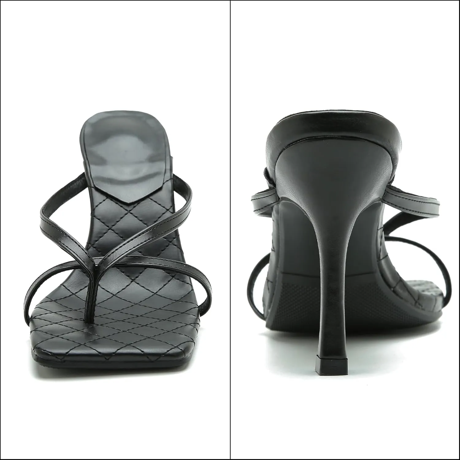 Women's Strappy Thong Heeled Sandals Slip On Stiletto Heels Flip Flops Square Open Toe T Strap High Heel Sandals Slide Summer Dressy Sandals