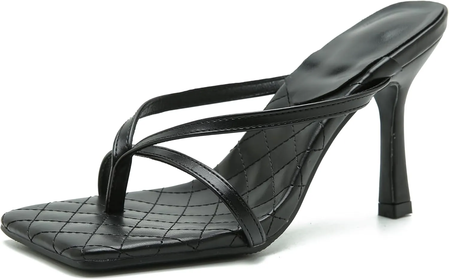 Women's Strappy Thong Heeled Sandals Slip On Stiletto Heels Flip Flops Square Open Toe T Strap High Heel Sandals Slide Summer Dressy Sandals
