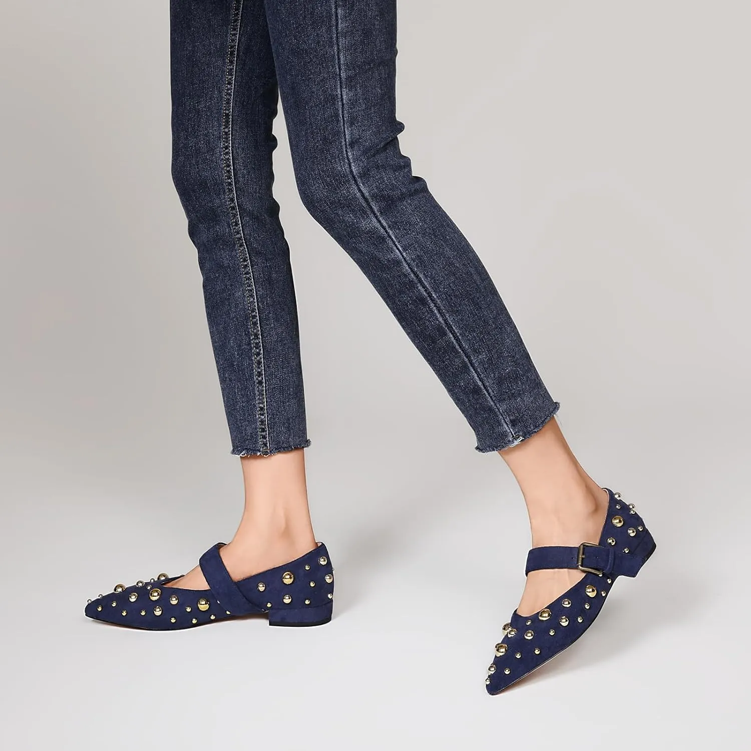 Women's Studded Flats Pointed Toe Mary Jane Flat Shoes