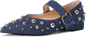 Women's Studded Flats Pointed Toe Mary Jane Flat Shoes