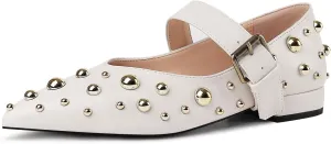 Women's Studded Flats Pointed Toe Mary Jane Flat Shoes