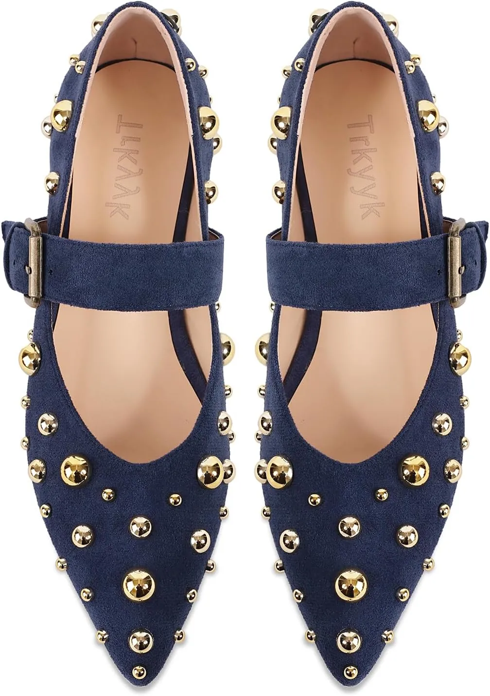 Women's Studded Flats Pointed Toe Mary Jane Flat Shoes