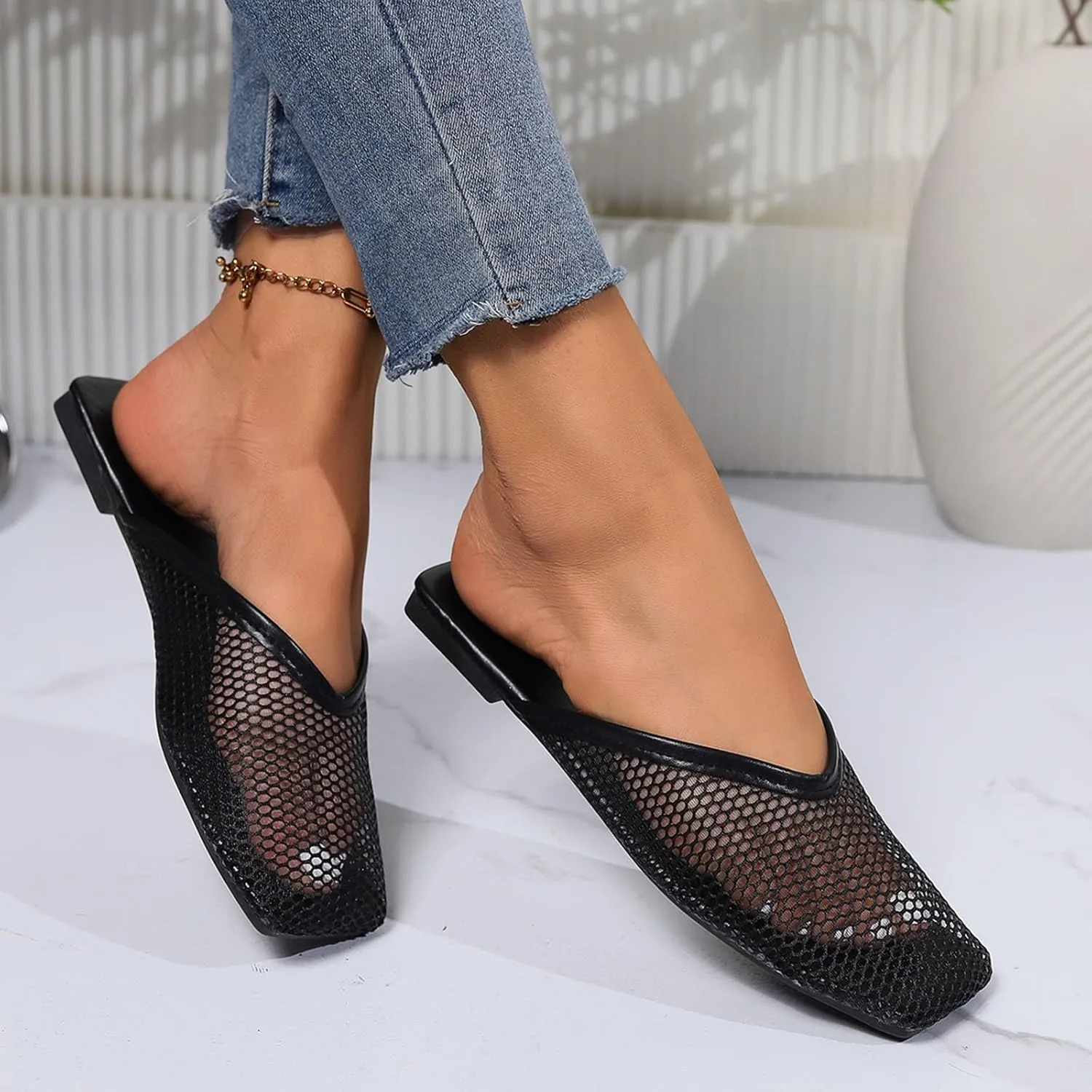 Women's Summer Fashion Net Cloth Overhead Sandals Hollow Breathable Flat Non Slip Womens Born Sandals Size 8