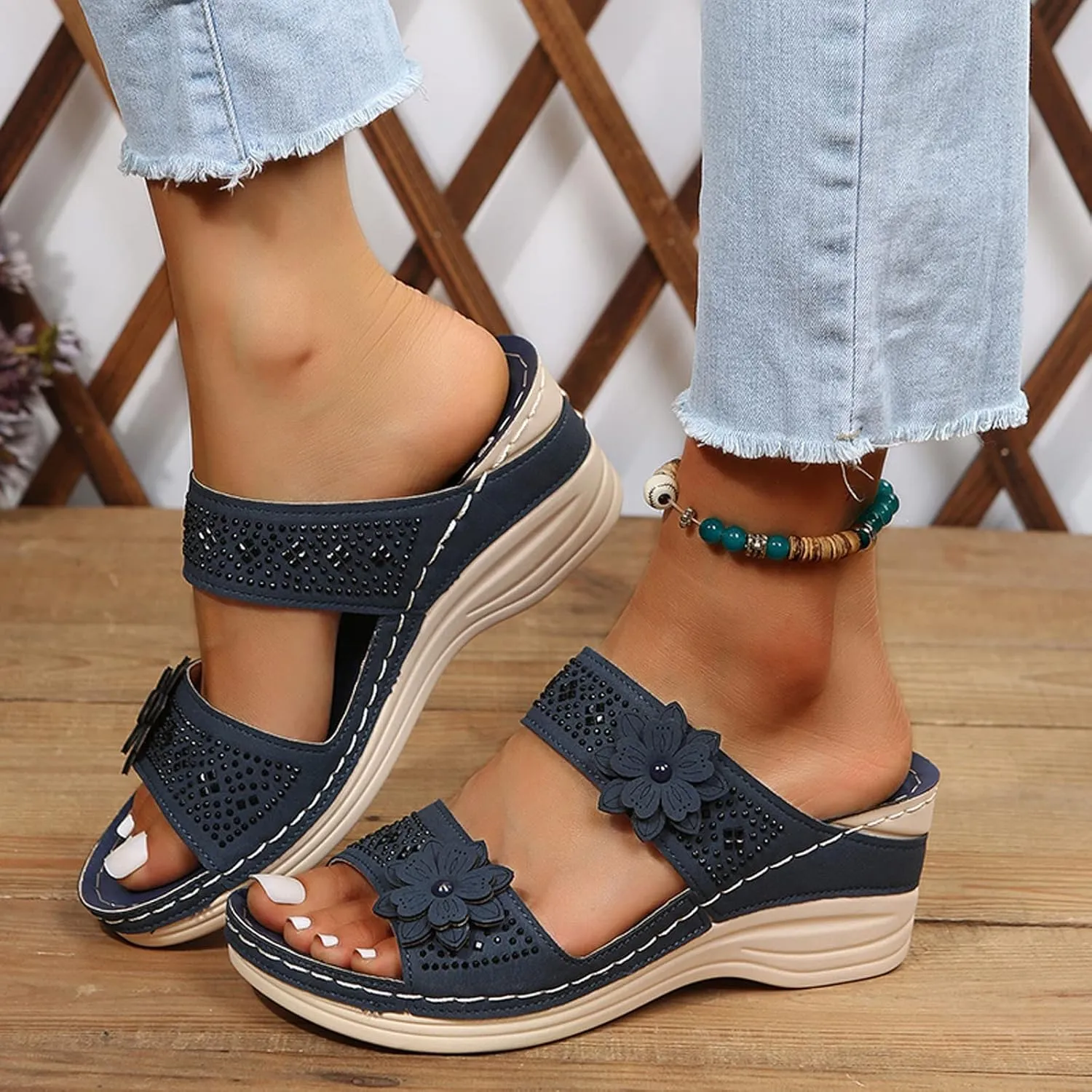 Women's Summer Sandals, Flip Flops, Black Elegant, Open Toe Comfortable Leisure Mules, Outdoor Beach Slippers