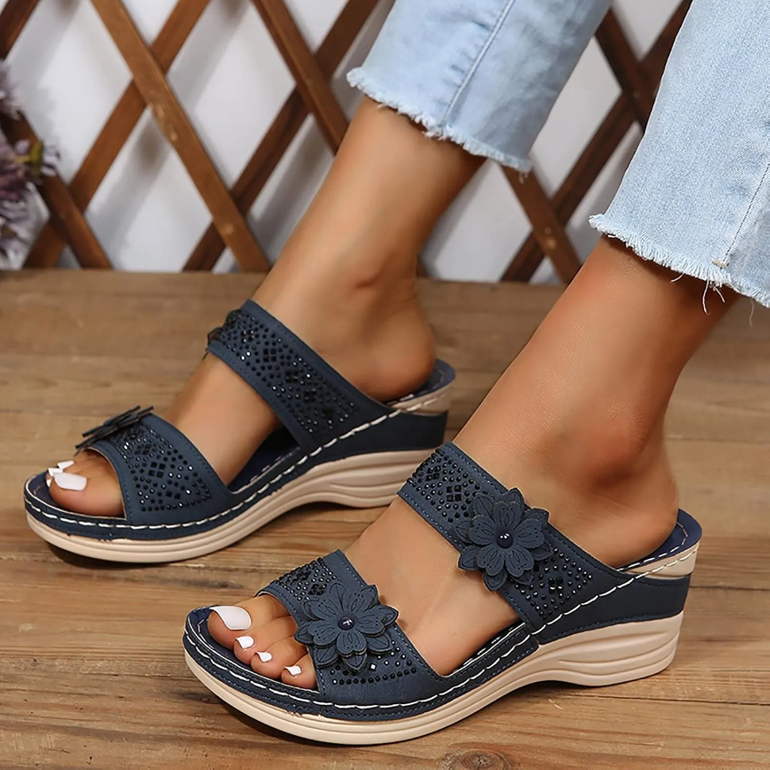 Women's Summer Sandals, Flip Flops, Black Elegant, Open Toe Comfortable Leisure Mules, Outdoor Beach Slippers