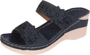 Women's Summer Sandals, Flip Flops, Black Elegant, Open Toe Comfortable Leisure Mules, Outdoor Beach Slippers
