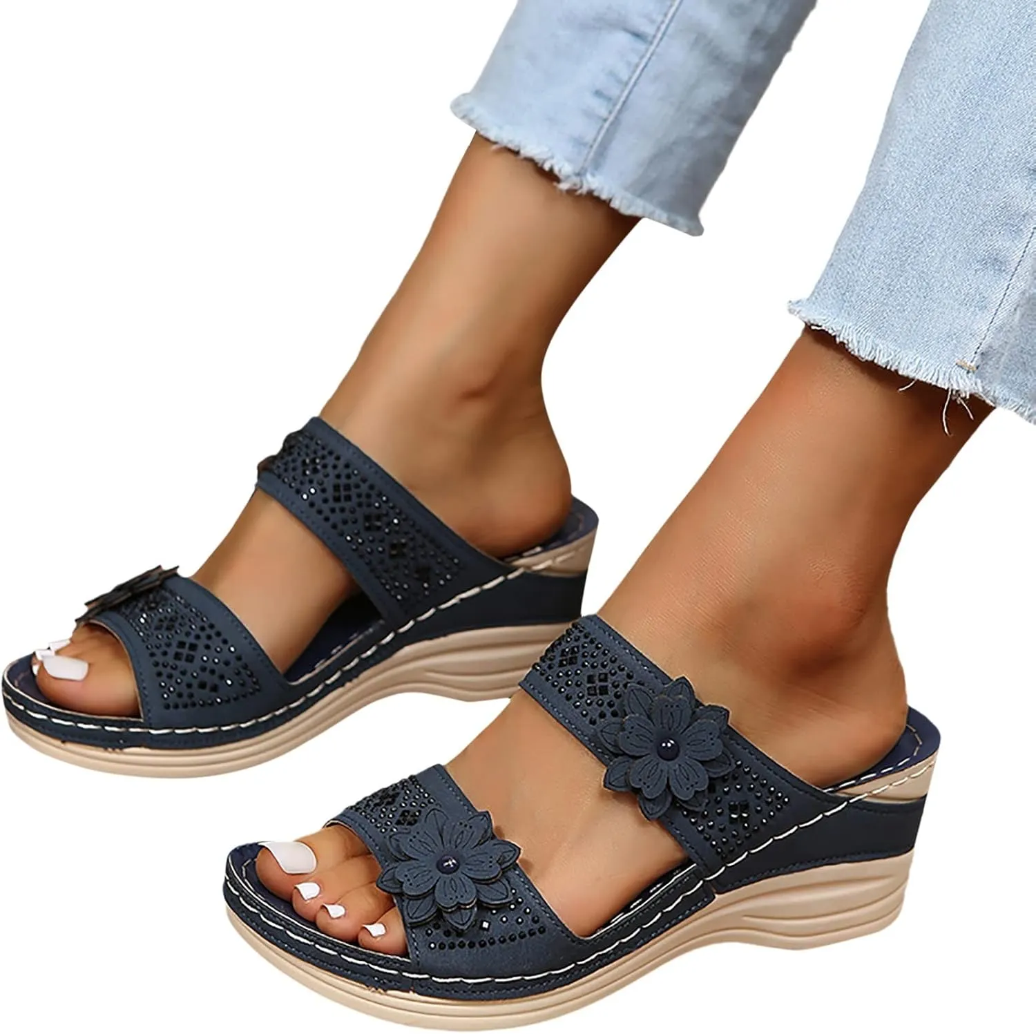 Women's Summer Sandals, Flip Flops, Black Elegant, Open Toe Comfortable Leisure Mules, Outdoor Beach Slippers