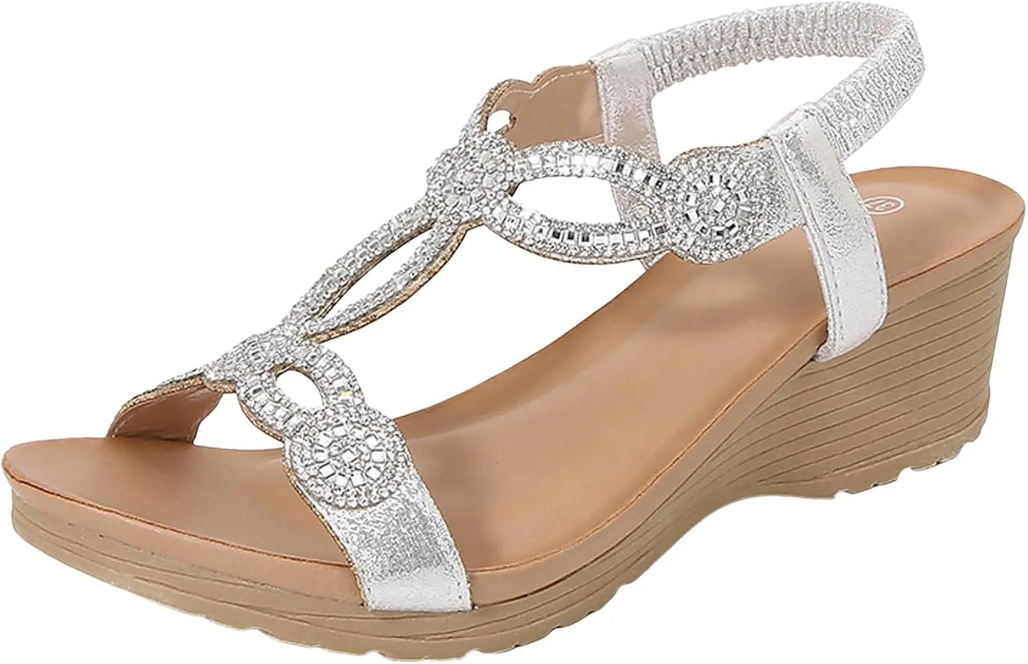 women's summer soft sole outdoor elegant with rhinestone beads, beach shoes, leisure wedge heel sandals