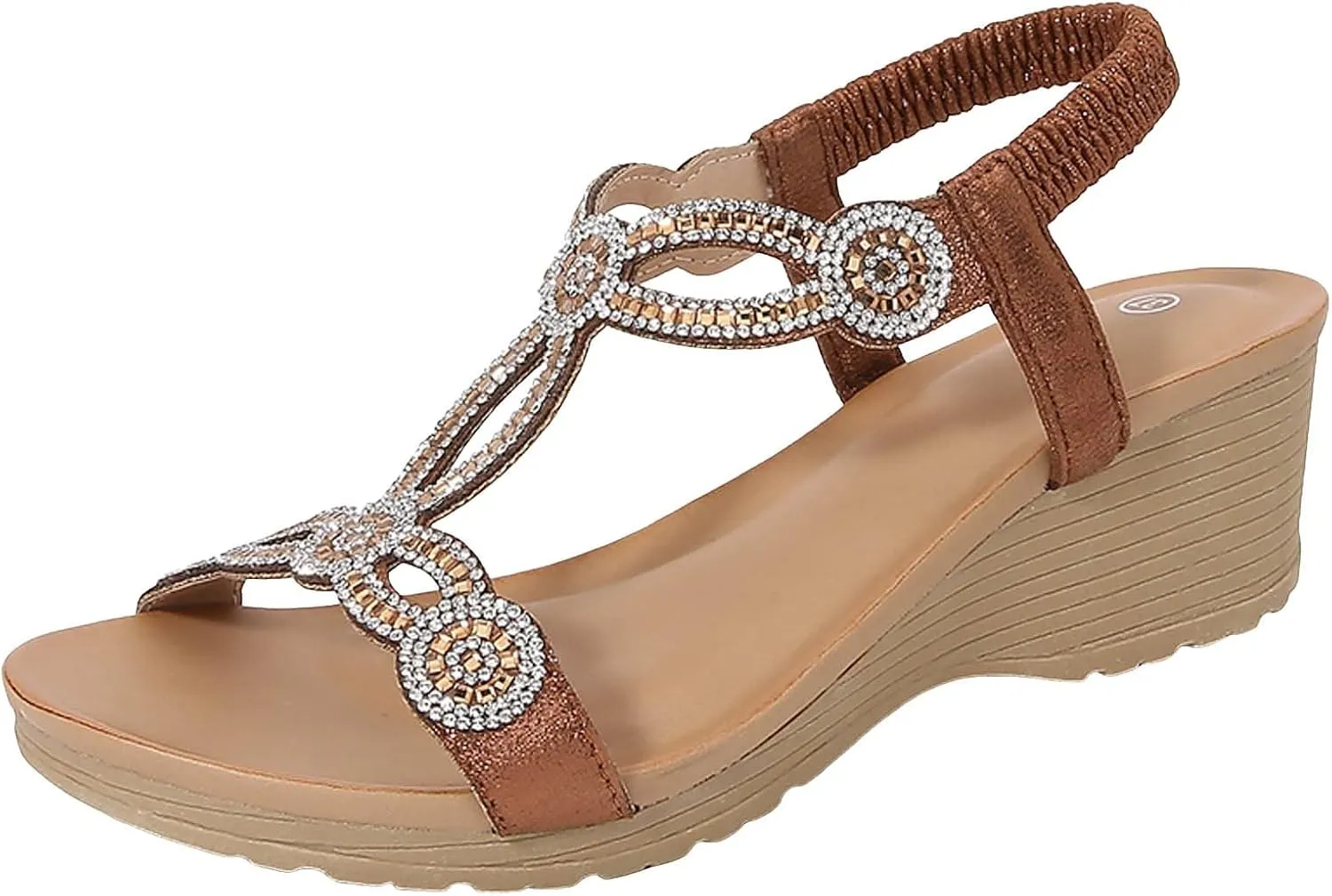 women's summer soft sole outdoor elegant with rhinestone beads, beach shoes, leisure wedge heel sandals