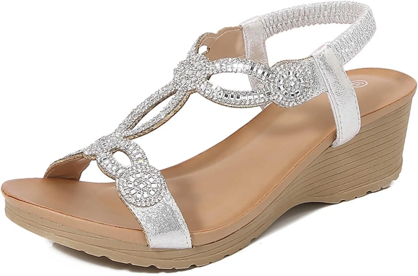 women's summer soft sole outdoor elegant with rhinestone beads, beach shoes, leisure wedge heel sandals