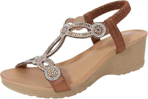 women's summer soft sole outdoor elegant with rhinestone beads, beach shoes, leisure wedge heel sandals