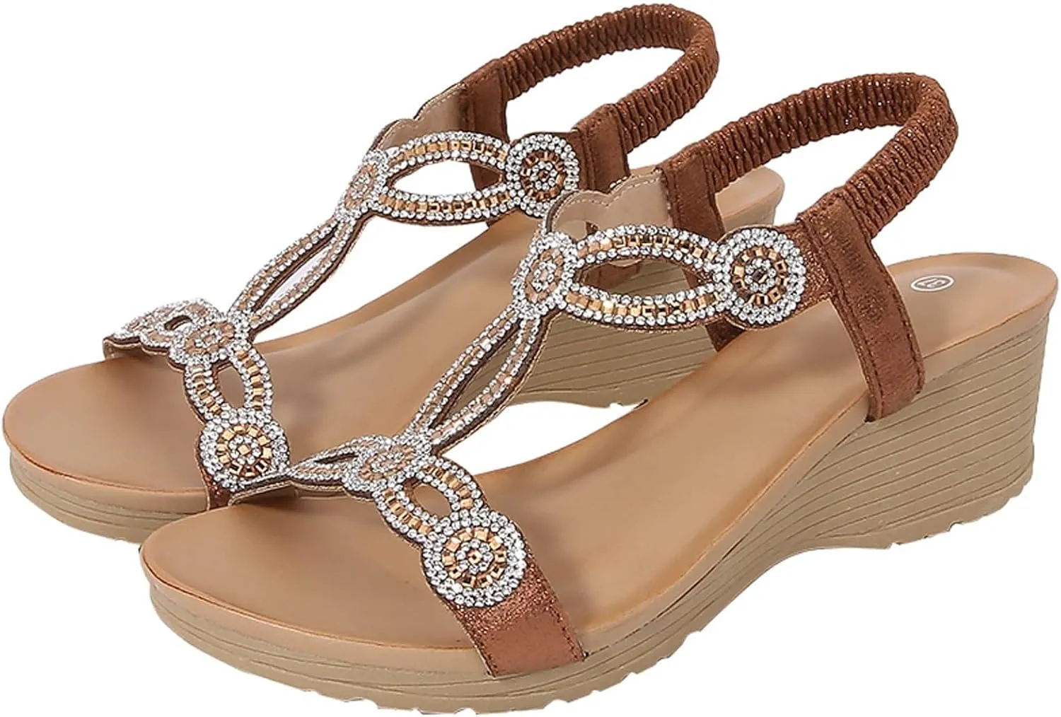 women's summer soft sole outdoor elegant with rhinestone beads, beach shoes, leisure wedge heel sandals