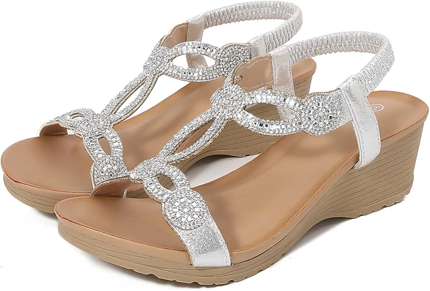 women's summer soft sole outdoor elegant with rhinestone beads, beach shoes, leisure wedge heel sandals