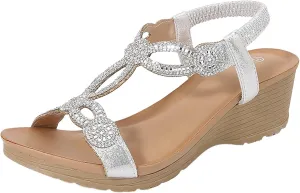women's summer soft sole outdoor elegant with rhinestone beads, beach shoes, leisure wedge heel sandals