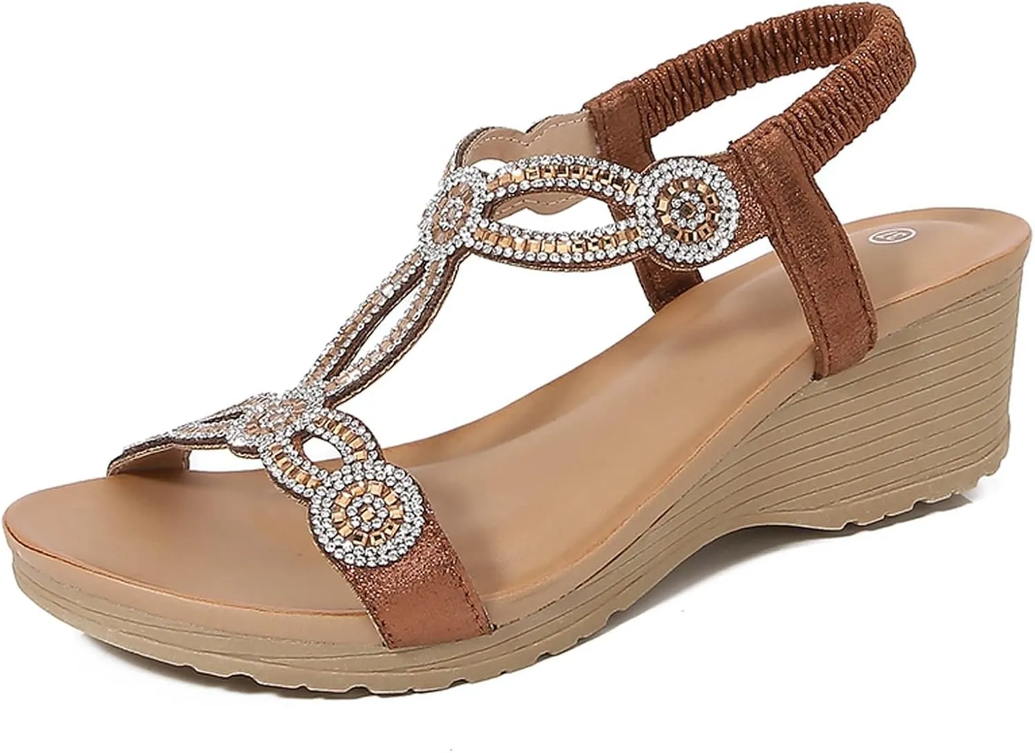 women's summer soft sole outdoor elegant with rhinestone beads, beach shoes, leisure wedge heel sandals
