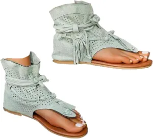 Women's Tassel Gladiator Flip Flops Sandals,Summer Retro Bohemian T-Strap Roman Open-Toe Sandals Casual Beach Flat Clip Toe Ankle Boots