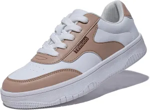 Women's Vegan Leather Low Top Lace Up Non Slip Walking Running Sneakers Skateboard Tennis Shoes Comfortable Casual Athletic Versatile Fashion Sneakers