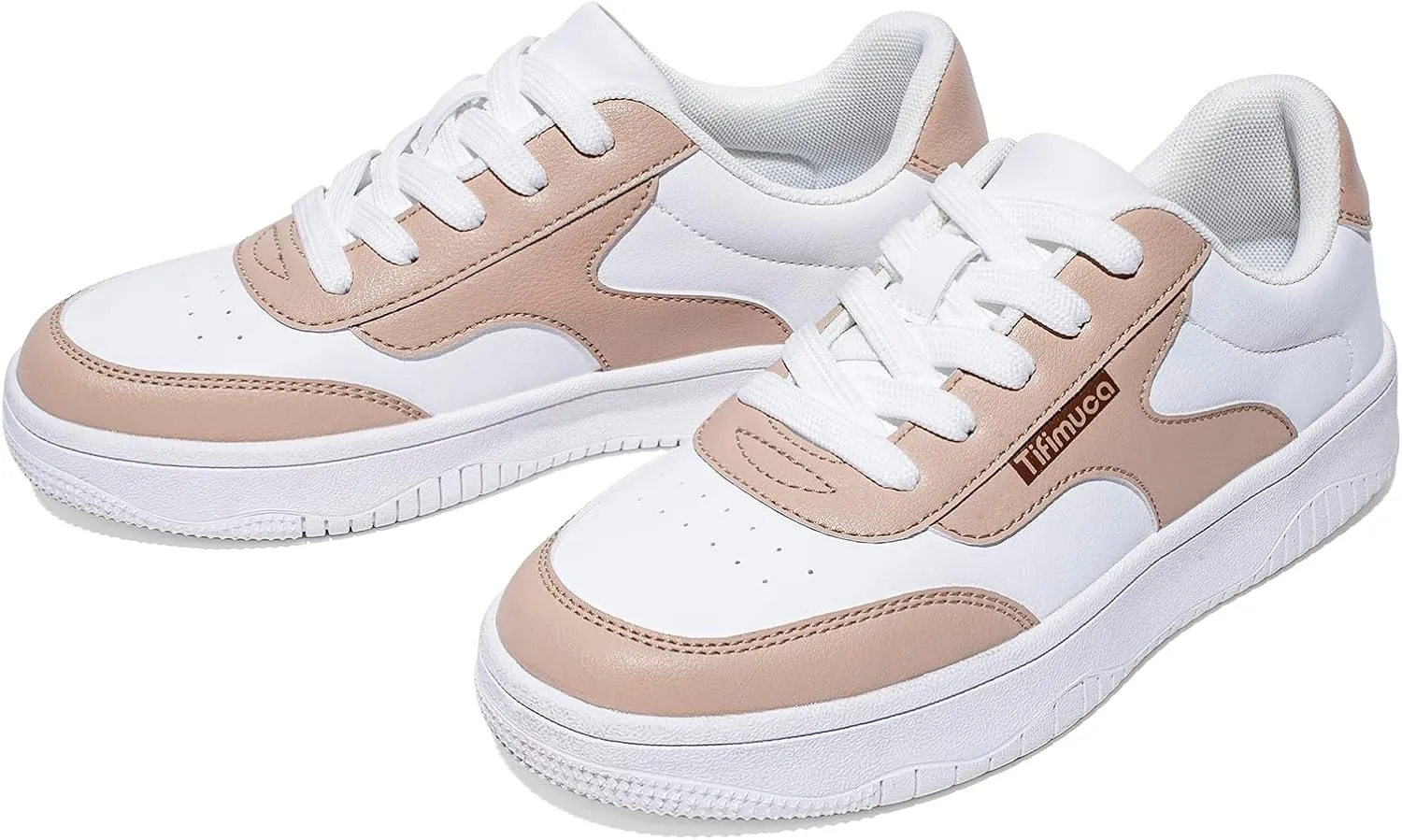 Women's Vegan Leather Low Top Lace Up Non Slip Walking Running Sneakers Skateboard Tennis Shoes Comfortable Casual Athletic Versatile Fashion Sneakers