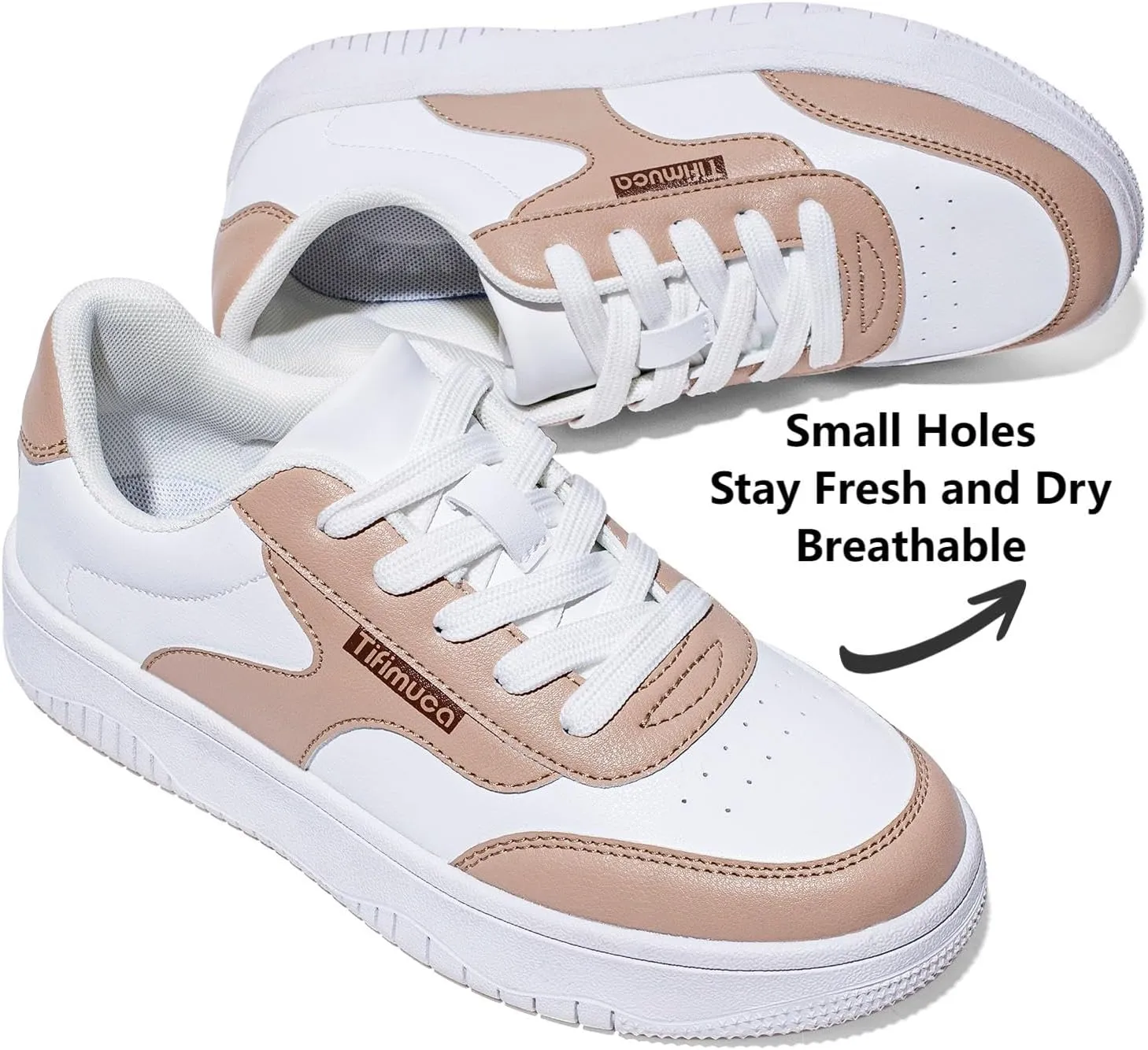 Women's Vegan Leather Low Top Lace Up Non Slip Walking Running Sneakers Skateboard Tennis Shoes Comfortable Casual Athletic Versatile Fashion Sneakers