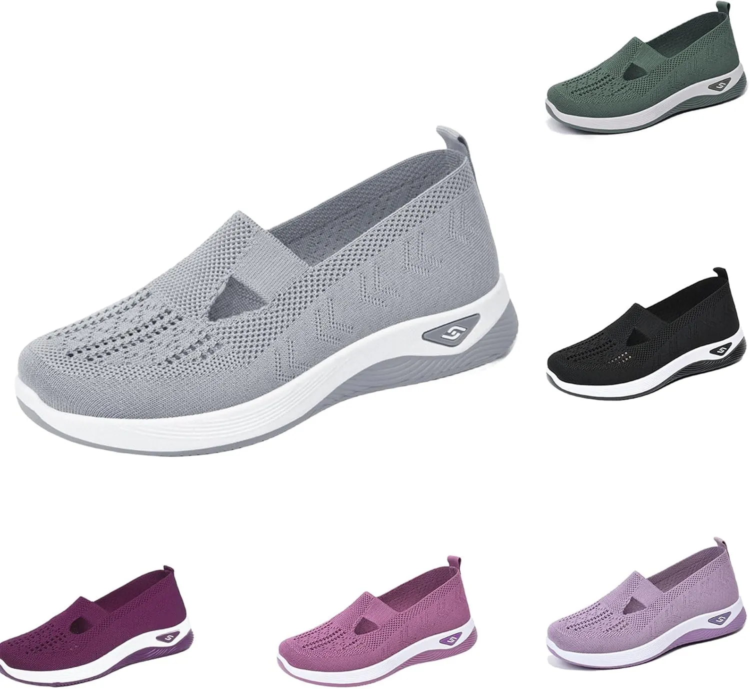 Womens Walking Shoes Woven Orthopedic Breathable Soft Shoe Comfortable Arch Support Sneakers Air Cushion Athletic Shoes Hands Free Slip in Sneaker Mesh Running Trainers Anti-Skid Sports Sneakers