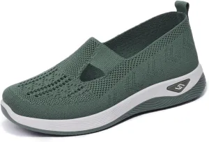 Womens Walking Shoes Woven Orthopedic Breathable Soft Shoe Comfortable Arch Support Sneakers Air Cushion Athletic Shoes Hands Free Slip in Sneaker Mesh Running Trainers Anti-Skid Sports Sneakers
