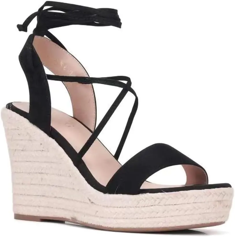 Women's Wedge Platform Espadrille Open Toe Lace-Up Sandals, Cross Strap Wedge Sandals Summer Espadrilles Ankle Strap Buckle Platform Sandals