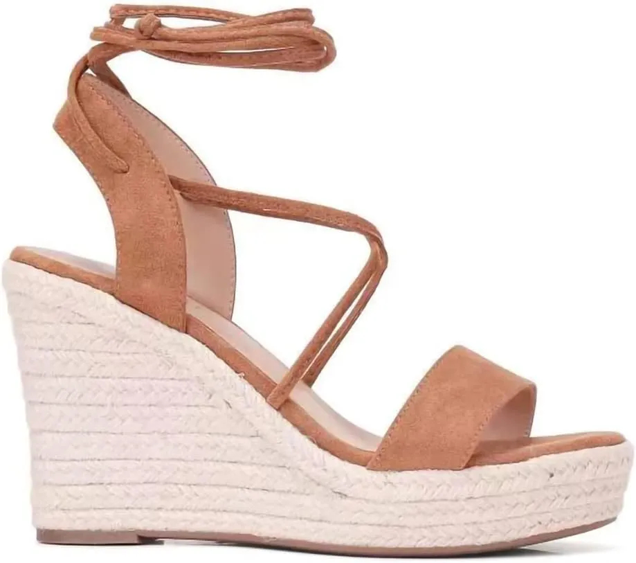 Women's Wedge Platform Espadrille Open Toe Lace-Up Sandals, Cross Strap Wedge Sandals Summer Espadrilles Ankle Strap Buckle Platform Sandals
