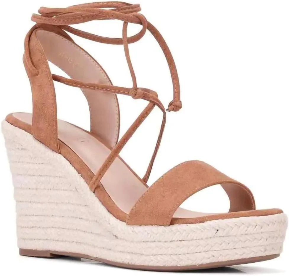 Women's Wedge Platform Espadrille Open Toe Lace-Up Sandals, Cross Strap Wedge Sandals Summer Espadrilles Ankle Strap Buckle Platform Sandals