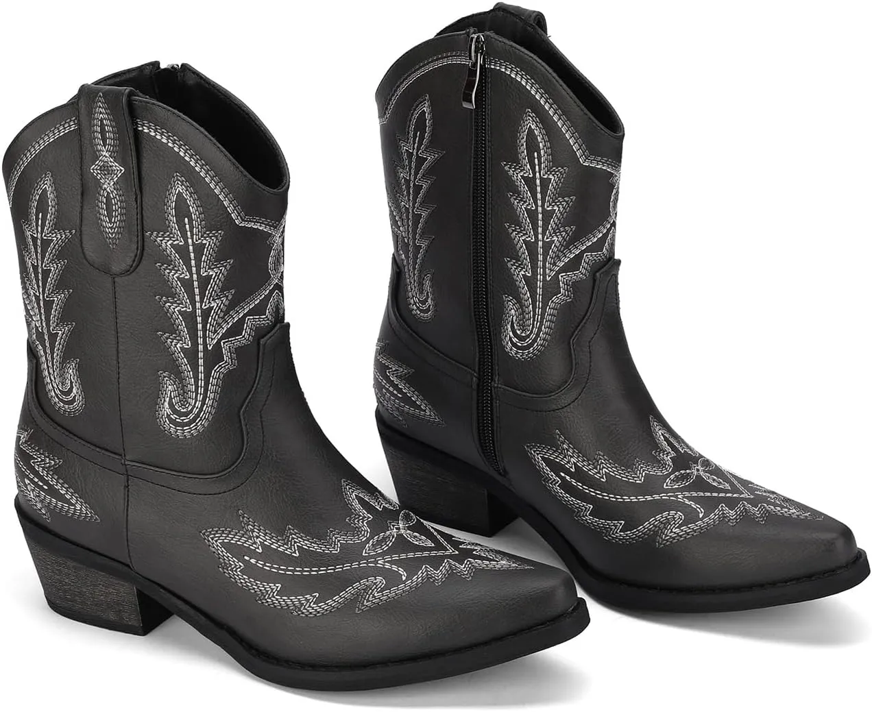 Women's Western Cowboy Booties Fashion Black Cowgirl Boots with Low Block Heel Embroidery Short Ankle Boots Walking Boots for Country Concert Disco Outfits