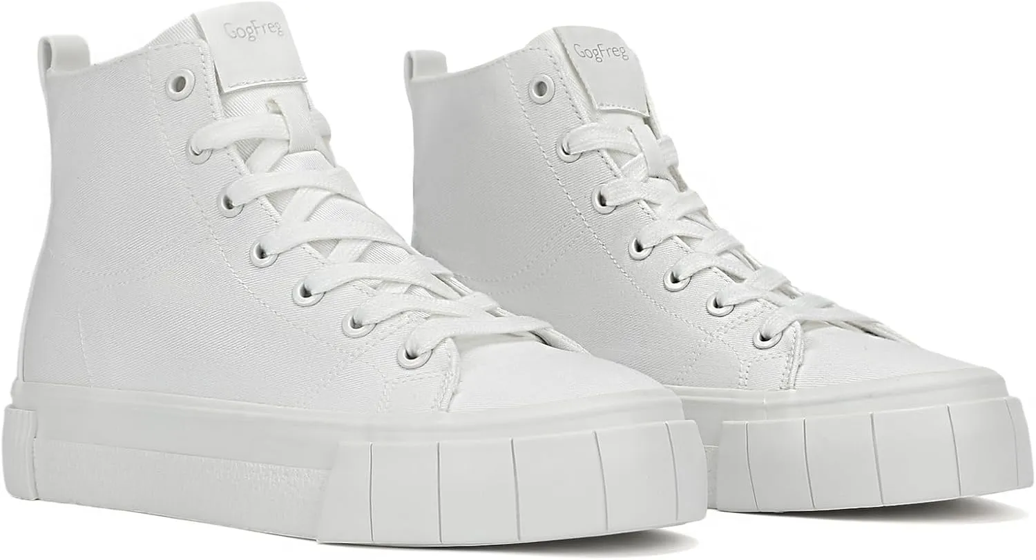 Womens White High Top Sneakers | Casual Medium-Width Twill Fabric Sneakers for Women