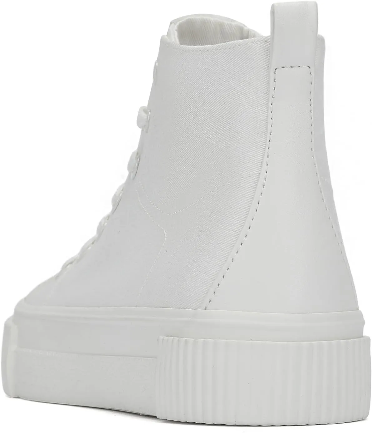 Womens White High Top Sneakers | Casual Medium-Width Twill Fabric Sneakers for Women