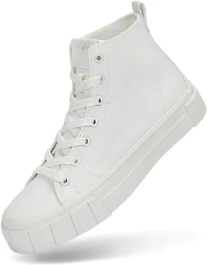 Womens White High Top Sneakers | Casual Medium-Width Twill Fabric Sneakers for Women