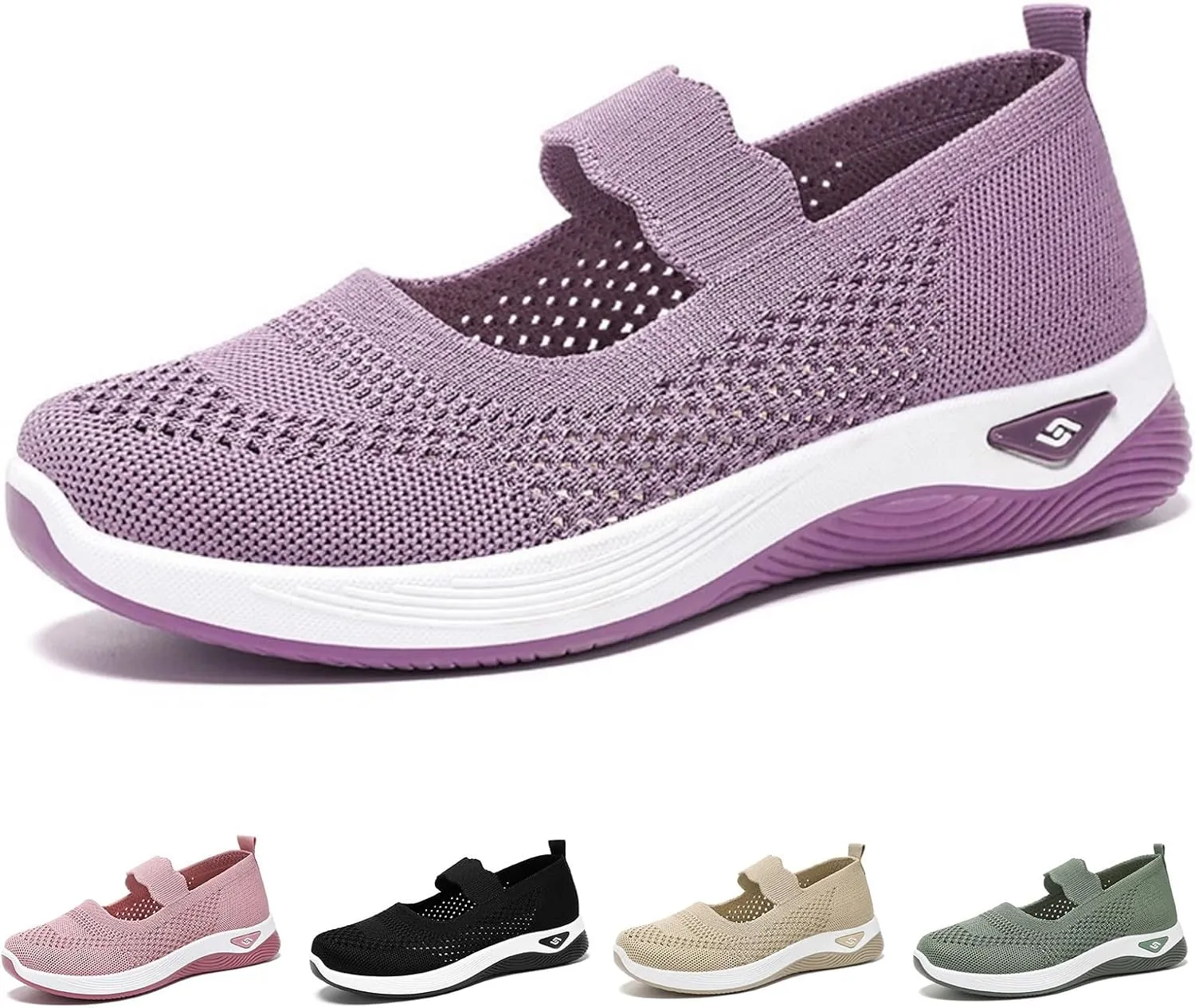 Women's Woven Orthopedic Breathable Soft Shoes Comfortable Walking Nurse Shoes Casual Diabetic Foam Shoe Go Walk Slip on Sneakers Lightweight Mesh Trainers Anti-Skid Sports Shoe with Arch Support