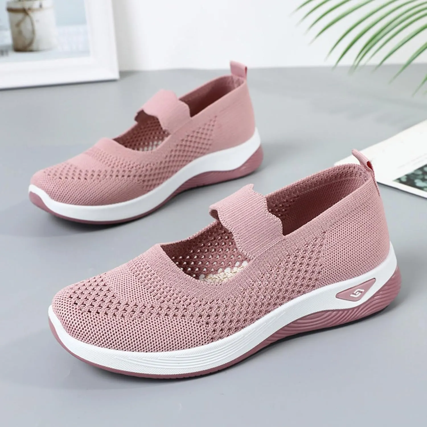 Women's Woven Orthopedic Breathable Soft Shoes Comfortable Walking Nurse Shoes Casual Diabetic Foam Shoe Go Walk Slip on Sneakers Lightweight Mesh Trainers Anti-Skid Sports Shoe with Arch Support
