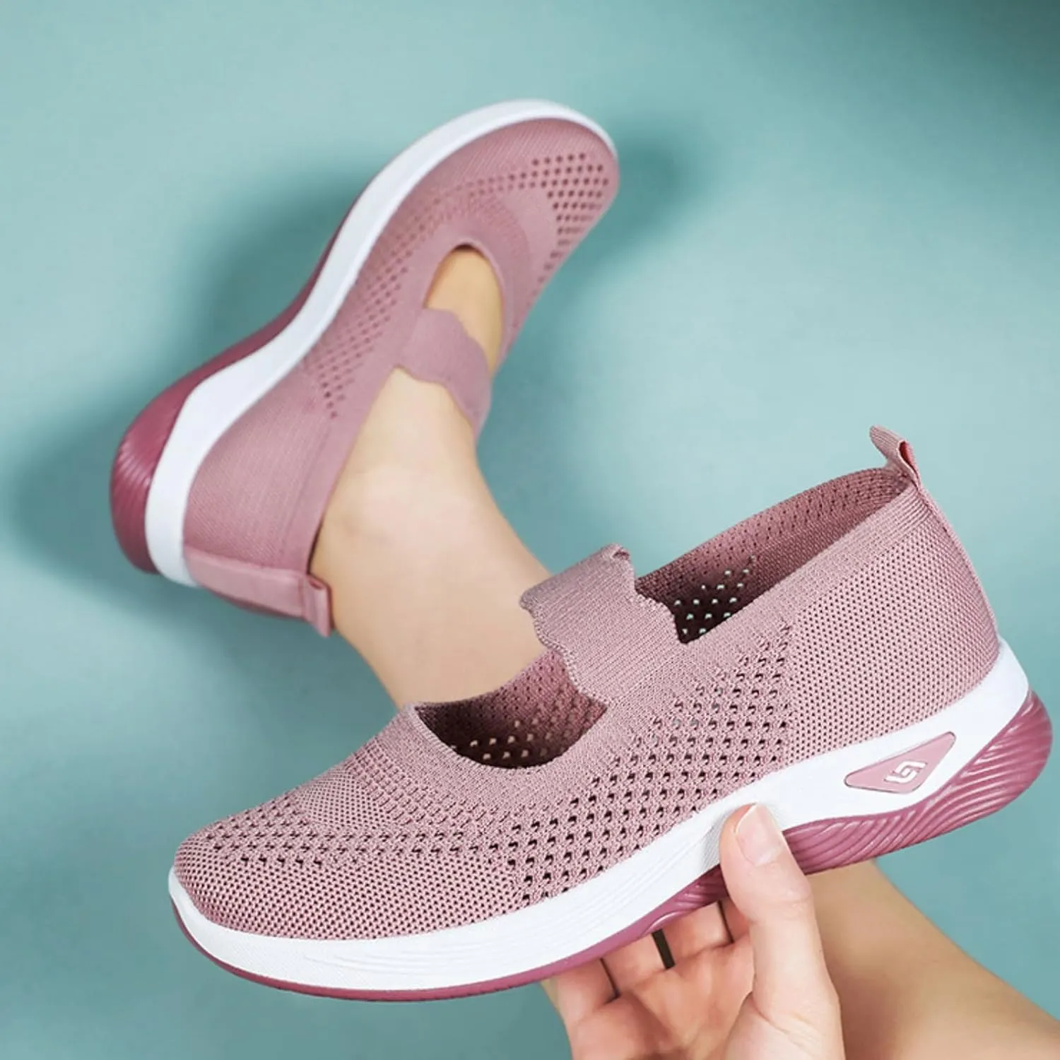 Women's Woven Orthopedic Breathable Soft Shoes Comfortable Walking Nurse Shoes Casual Diabetic Foam Shoe Go Walk Slip on Sneakers Lightweight Mesh Trainers Anti-Skid Sports Shoe with Arch Support