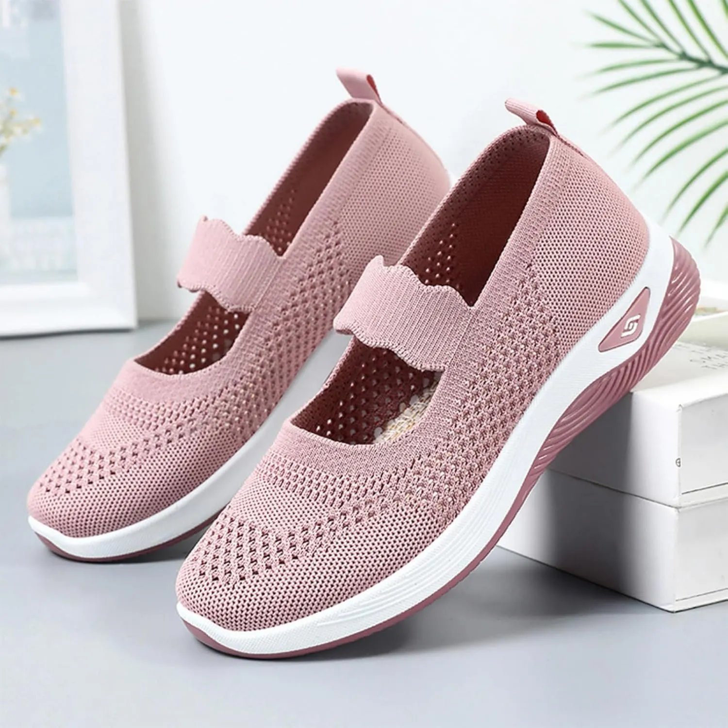 Women's Woven Orthopedic Breathable Soft Shoes Comfortable Walking Nurse Shoes Casual Diabetic Foam Shoe Go Walk Slip on Sneakers Lightweight Mesh Trainers Anti-Skid Sports Shoe with Arch Support