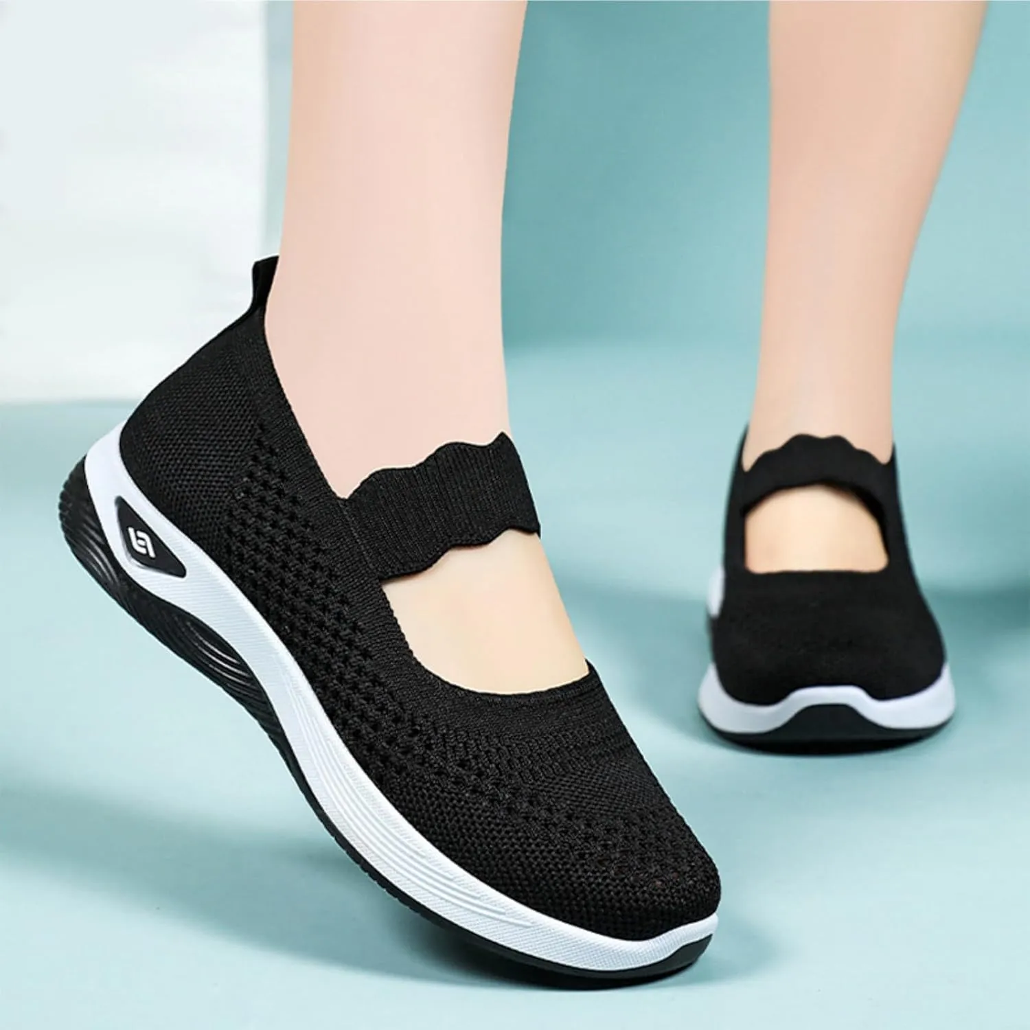 Women's Woven Orthopedic Breathable Soft Shoes Comfortable Walking Nurse Shoes Casual Diabetic Foam Shoe Go Walk Slip on Sneakers Lightweight Mesh Trainers Anti-Skid Sports Shoe with Arch Support