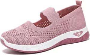 Women's Woven Orthopedic Breathable Soft Shoes Comfortable Walking Nurse Shoes Casual Diabetic Foam Shoe Go Walk Slip on Sneakers Lightweight Mesh Trainers Anti-Skid Sports Shoe with Arch Support