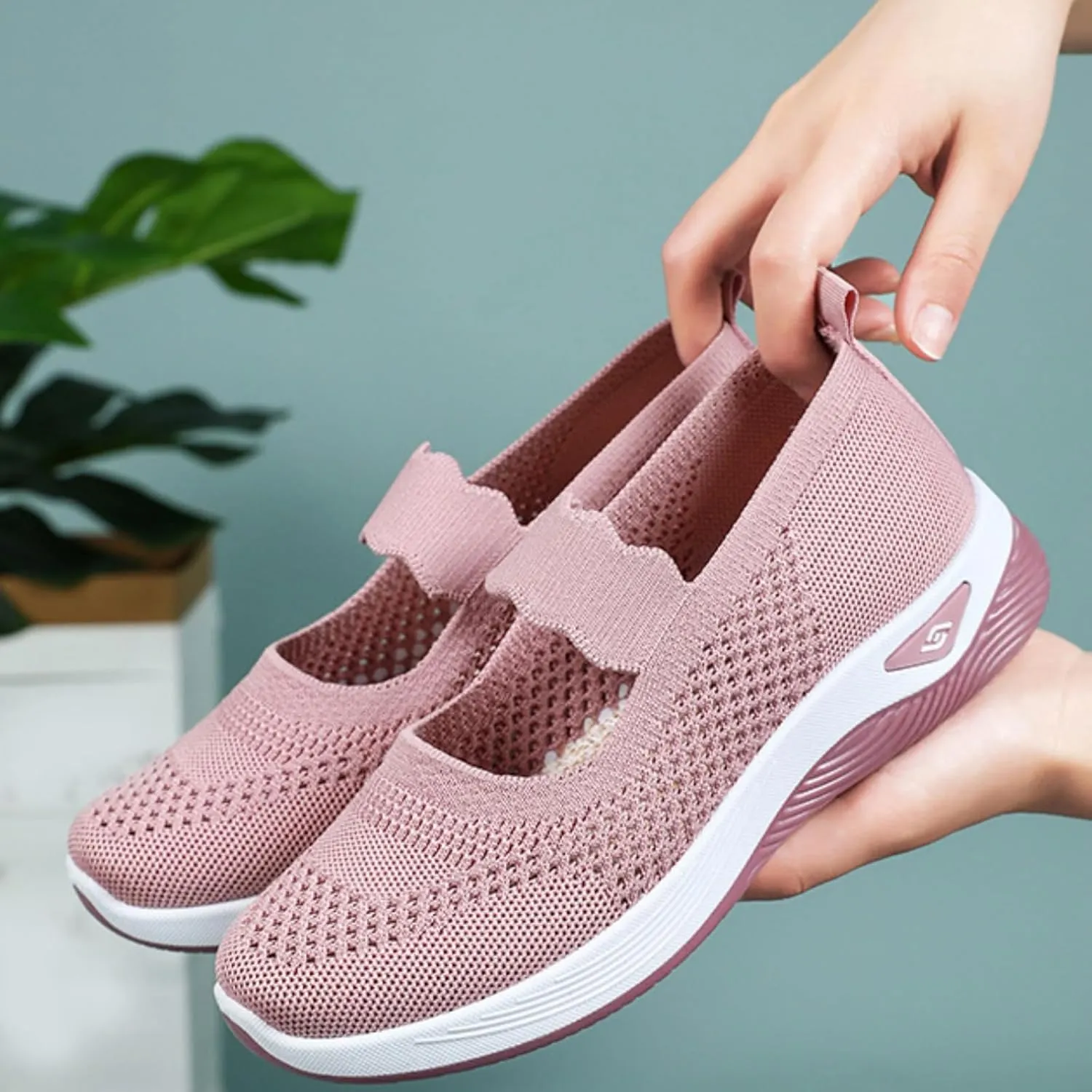 Women's Woven Orthopedic Breathable Soft Shoes Comfortable Walking Nurse Shoes Casual Diabetic Foam Shoe Go Walk Slip on Sneakers Lightweight Mesh Trainers Anti-Skid Sports Shoe with Arch Support