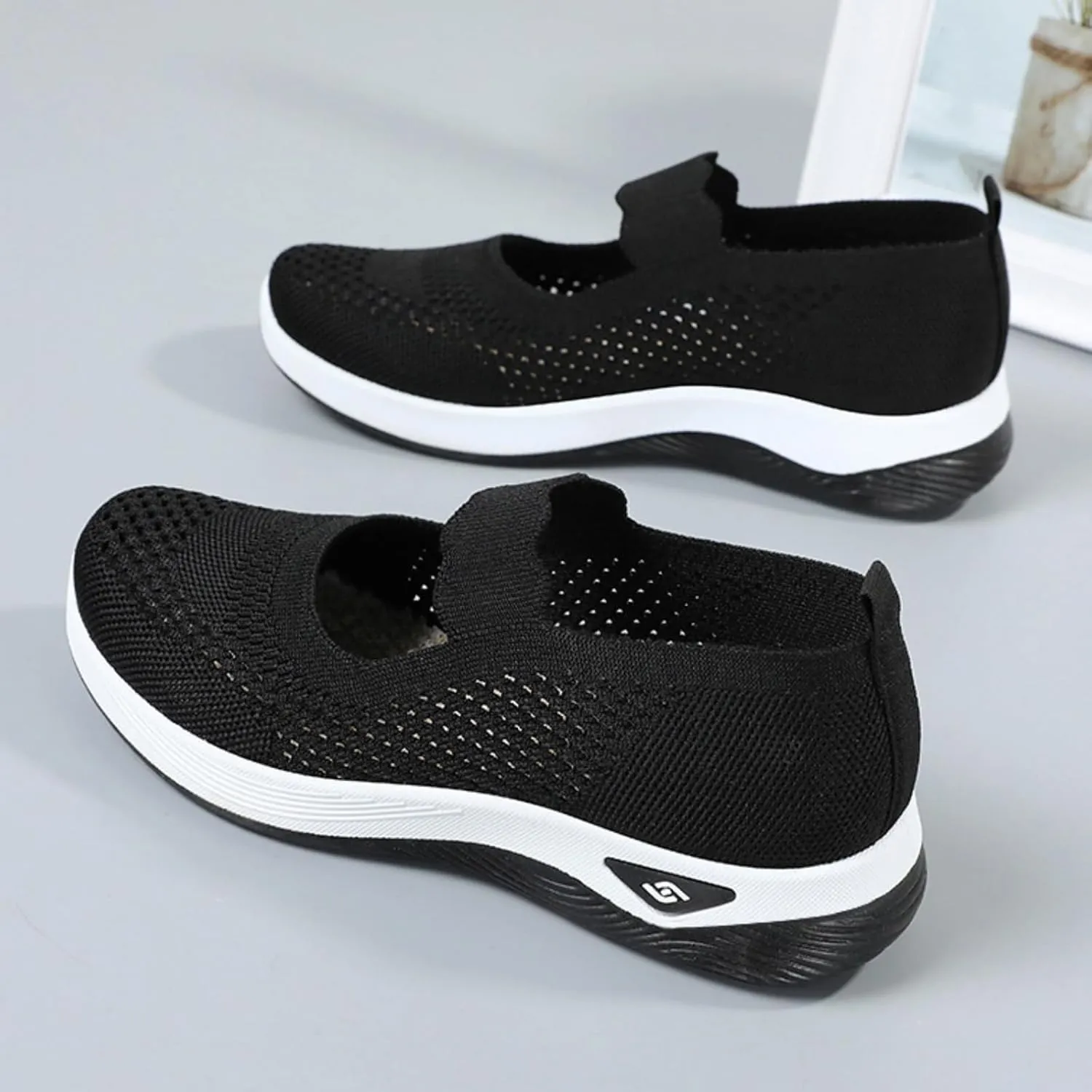 Women's Woven Orthopedic Breathable Soft Shoes Comfortable Walking Nurse Shoes Casual Diabetic Foam Shoe Go Walk Slip on Sneakers Lightweight Mesh Trainers Anti-Skid Sports Shoe with Arch Support