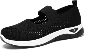 Women's Woven Orthopedic Breathable Soft Shoes Comfortable Walking Nurse Shoes Casual Diabetic Foam Shoe Go Walk Slip on Sneakers Lightweight Mesh Trainers Anti-Skid Sports Shoe with Arch Support