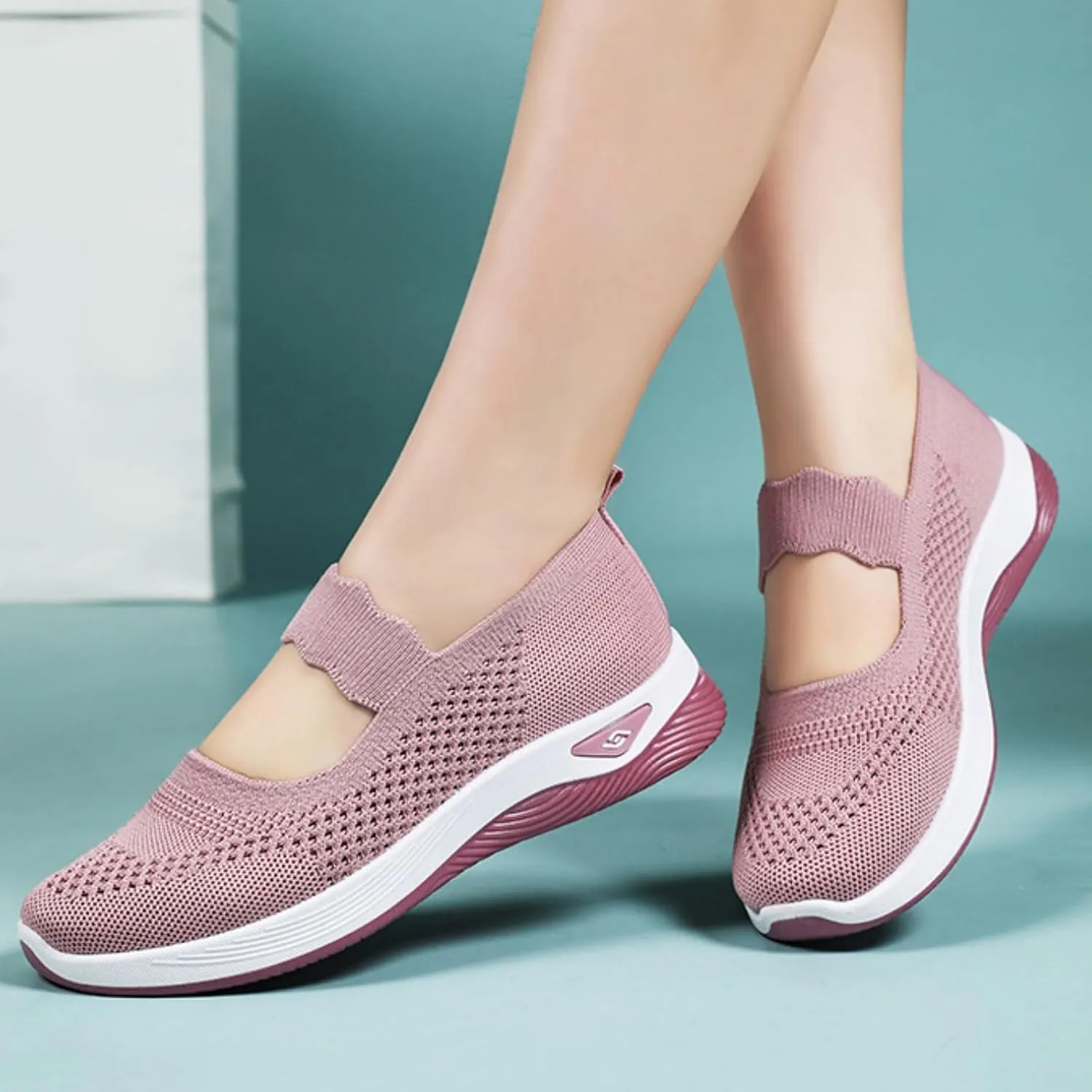 Women's Woven Orthopedic Breathable Soft Shoes Comfortable Walking Nurse Shoes Casual Diabetic Foam Shoe Go Walk Slip on Sneakers Lightweight Mesh Trainers Anti-Skid Sports Shoe with Arch Support
