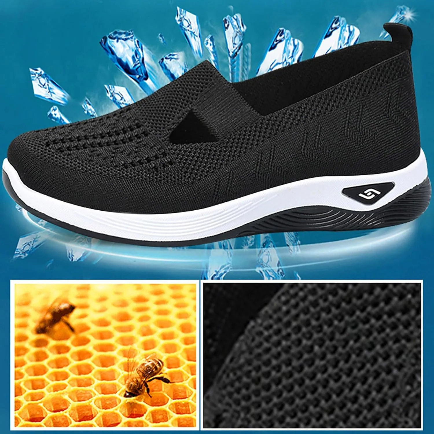 Women's Woven Orthopedic Breathable Soft Shoes Fashion Lightweight Go Walk Shoes for Women Mesh Breathable Hands Free Slip in Sneakers with Arch Support