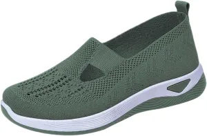 Women's Woven Orthopedic Breathable Soft Shoes Fashion Lightweight Go Walk Shoes for Women Mesh Breathable Hands Free Slip in Sneakers with Arch Support