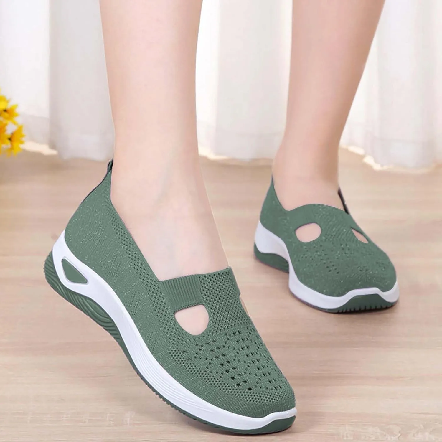 Women's Woven Orthopedic Breathable Soft Shoes Fashion Lightweight Go Walk Shoes for Women Mesh Breathable Hands Free Slip in Sneakers with Arch Support