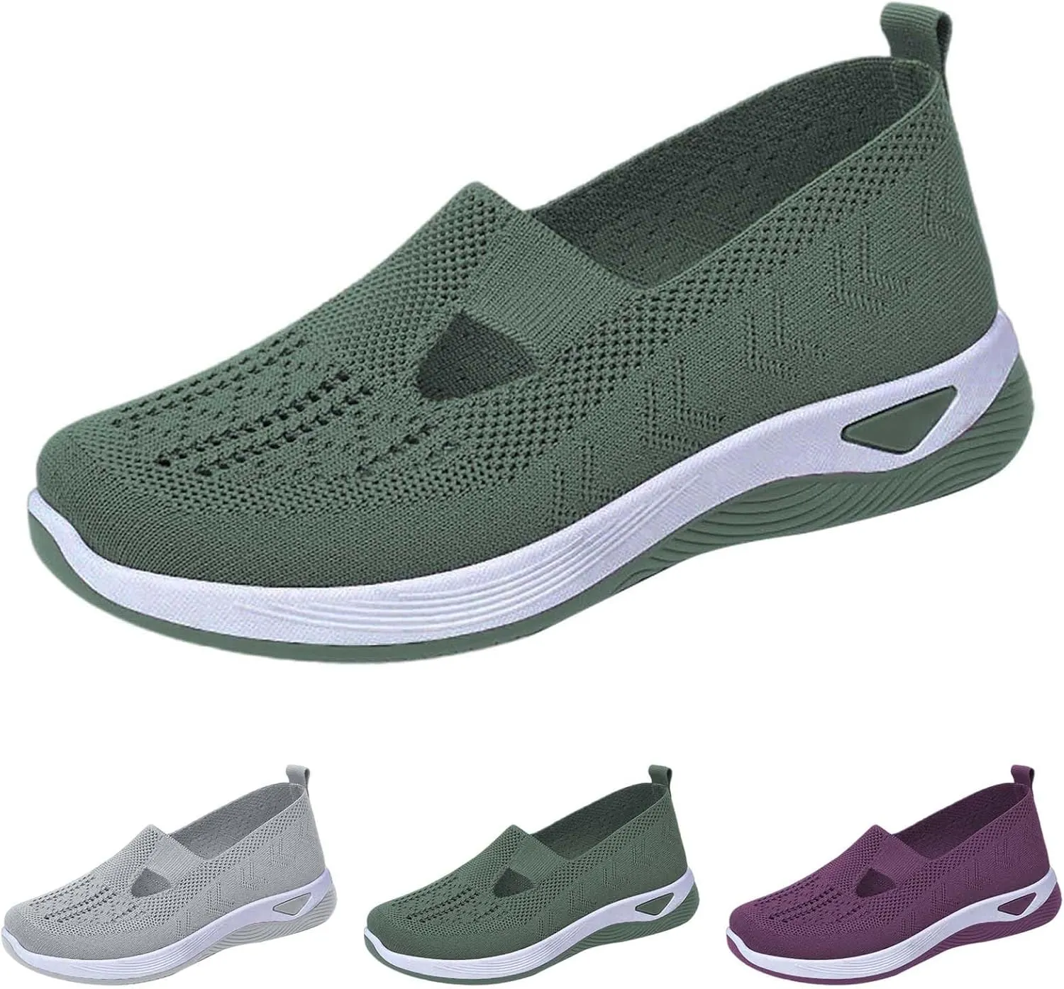 Women's Woven Orthopedic Breathable Soft Shoes Fashion Lightweight Go Walk Shoes for Women Mesh Breathable Hands Free Slip in Sneakers with Arch Support