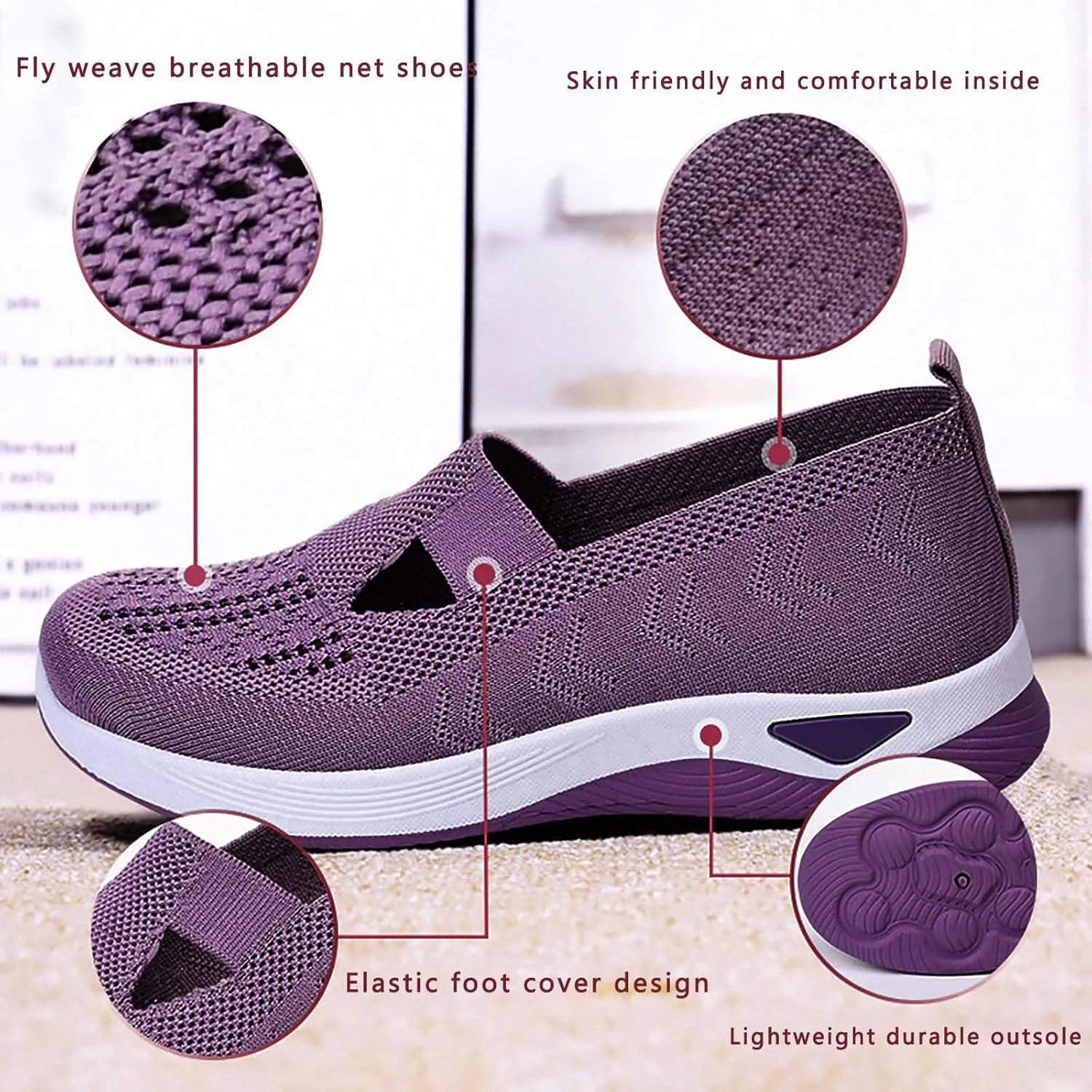 Women's Woven Orthopedic Breathable Soft Shoes Fashion Lightweight Go Walk Shoes for Women Mesh Breathable Hands Free Slip in Sneakers with Arch Support