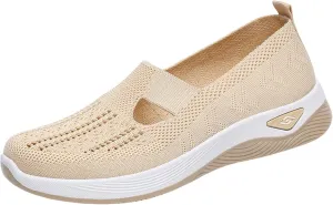 Women's Woven Orthopedic Shoes Breathable Lightweight Slip On Casual Shoes Soft Arch Support Walking Shoe Casual Air Cushion Athletic Sneakers Non-Slip Mesh Up Footwear